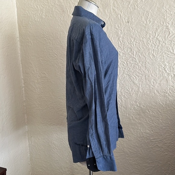 English Laundry Blue Herringbone Button Front Shirt Medium 15 15.5 x 34-35 - Picture 7 of 11
